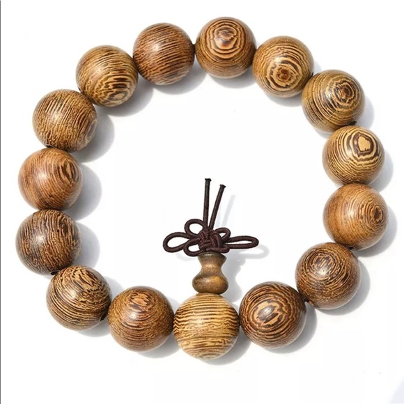 Large bead wood mala bracelet - Picture 4 of 8